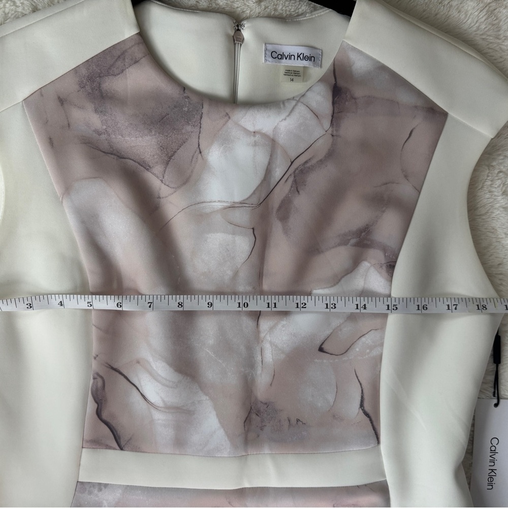 NWT Calvin Klein Marble Print Midi Dress - Cream and Gray - Picture 8 of 10